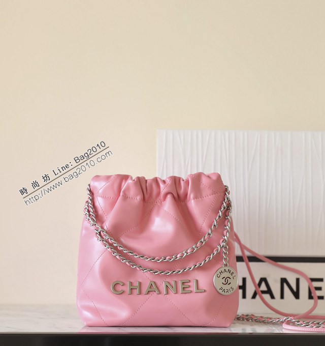 Chanel專櫃新款粉/銀扣鏈條女包 香奈兒春夏系列火爆珍珠鏈條Mini22bag djc6777